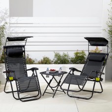 Neo 3pc Folding Portable Zero Gravity Chairs Sun Lounger Table Set Cup Holders Sun Visor Reclining Garden Patio Outdoor Camping